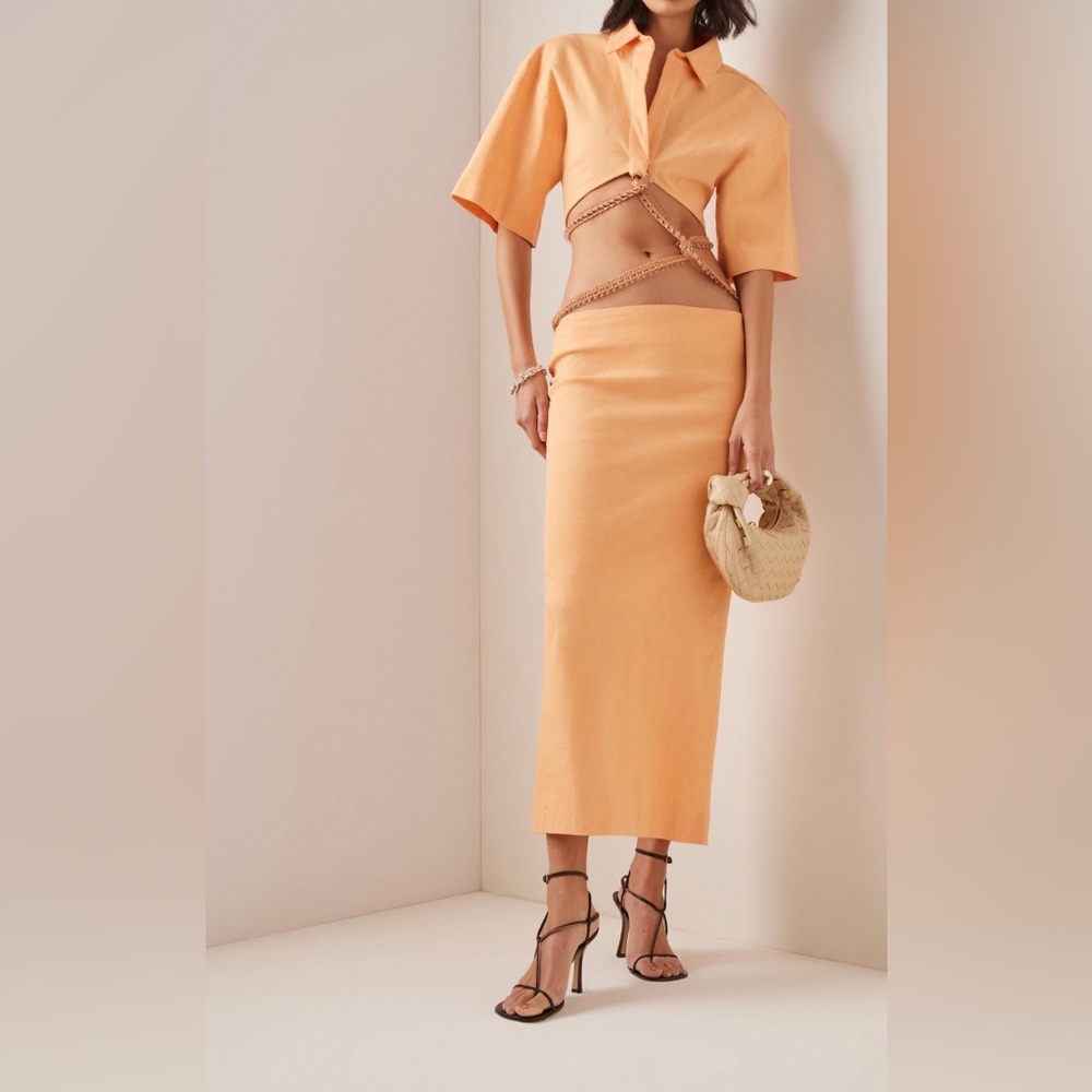 Beaded Torso Linen Shirt Dress